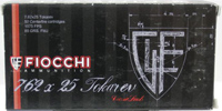 Fiocchi Specialty Pistol Ammunition 762TOK, 7.62x25mm Tokarev, Full Metal Jacket, 88 Grain, 1525 fps, 50 Rd/bx