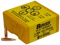 Berger Target Bullets 6 MM, .243 Diameter, 105 Grain, Match Grade, VLD, 100 Per Box (24429), Not Loaded