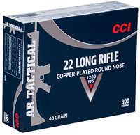 CCI AR Tactical Rimfire Ammunition 956, 22 Long Rifle, Copper Plated Round Nose (RN), 40 GR, 1200 fps, 300 Rd/bx