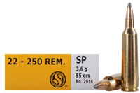 Sellier & Bellot Rifle Ammunition SB22250B, 22-250 Remington,  Soft Point (SP), 55 GR, 20 Rd/bx