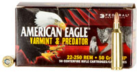 Federal American Eagle Varmint & Predator Rifle Ammunition AE22250VP, 22-250 Remington, JHP, 50 GR, 3850 fps, 50 Rd/Bx