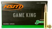 HSM Game King Rifle Ammunition 338RUM10N, 338 Rem Ultra Mag, Spitzer Boat Tail, 215 GR, 20 Rd/Bx