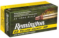 Remington Yellow Jacket Rimfire Ammunition 1722, 22 Long Rifle, Truncated Cone Hollow Point (HP), 33 GR, 1500 fps, 50 Rd/bx