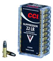 CCI Suppressor Rimfire Ammunition 957, 22 Long Rifle, SubSonic Hollow Point, 45 GR, 970 fps, 50 Rds/Bx