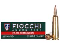 Fiocchi Rifle Ammunition 22250HVB, 22-250 Remington, Hornady V-Max Polymer Tip, 40 GR, 3650 fps, 20 Rd/Bx