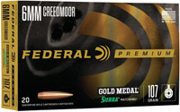 Federal Premium Gold Medal Rifle Ammunition GM6CRDM1, 6MM Creedmoor, Sierra MatchKing, 107 GR, 3000 fps, 20 Rd/Bx