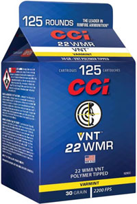 CCI Varmint Rimfire Ammunition 929CC, 22 WMR, Varmint Tipped, 30 Gr, 2200 fps, 125 Rds/Carton