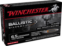 Winchester Ballistic Silvertip Rifle Ammunition SBST65CM, 6.5 Creedmoor, Ballistic Silver Tip, 140 GR, 2700 fps, 20 Rd/bx