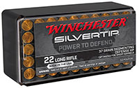 Winchester Silvertip Rimfire Ammunition W22LRST, 22 LR, Silvertip Hollow Point, 37 GR, 1060 fps, 50 Rd/bx