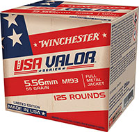 Winchester USA Valor Rifle Ammunition USA193125, 5.56mm NATO, Full Metal Jacket (FMJ), 55 GR, 3270 fps, 125 Rd/bx