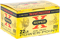 Winchester Super-X Rimfire Ammunition X22LRPPB, 22 LR, Plated Hollow Point, 40 GR, 1280 fps, 222 Rd/bx