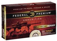 Federal Premium Gold Medal Berger Rifle Ammunition GM65CRDBH130, 6.5 Creedmoor, Open Tip Match, 130 GR, 2875 fps, 20 Rd/Bx