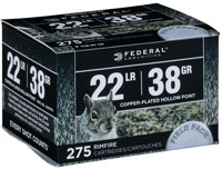 Federal Game-Shok Rimfire Ammunition 730, 22 Long Rifle, Copper Plated Hollow Point, 38 GR, 1430 fps, 275 Rd/bx