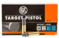 RWS Target Pistol Rimfire Ammunition 2132710, 22 LR, Lead Round Nose, 40 GR, 285 fps, 50 Rds/Bx