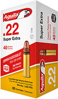 Aguila Super Extra Rimfire Ammunition 1B220328, 22 Long Rifle, Copper Plated Solid Point, 40 GR, 1255 fps, 50 Rd/bx