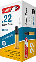 Aguila Super Extra Standard Velocity Rimfire Ammunition 1B220332, 22 LR, Lead Solid Point, 40 GR, 1130 fps, 50 Rd/bx