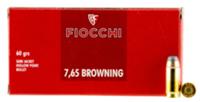 Fiocchi Pistol Ammunition 32SJHP, 32 Acp (7.65 Browning), Semi-JHP, 60 GR, 1100 fps, 50 Rd/Bx