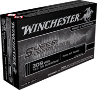 Winchester Super Suppressed Rifle Ammunition SUP300BLK, 300 Blackout, Open Tip, 200 GR, 1060 fps, 20 Rds/Bx