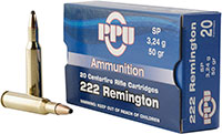 Prvi Partizan Rifle Ammunition PP222, 222 Remington, SP, 50 GR, 3140 fps, 20 Rd/bx