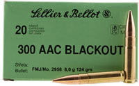 Sellier & Bellot Rifle Ammuntion SB300BLKA, 300 Blackout, Full Metal Jacket (FMJ), 124 GR, 20 Rd/bx