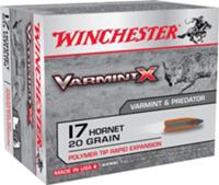 Winchester Varmint-X Rifle Ammunition X17P, 17 Hornet, Varmint, 20 GR, 3650 fps, 20 Rd/Bx