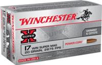 Winchester Rimfire Ammunition S17W20PC, 17 Winchester Super Mag (WSM), Hollow Point, 20 GR, 2875 fps, 50 Rds/Bx