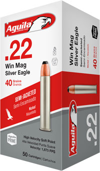 Aguila Rimfire Rifle Ammunition 1B222400, 22 Mag, 40 Gr, Jacketed Hollow Point, 1875 fps, 50 Rds/Bx