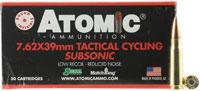 Atomic Tactical Cycling Subsonic Rifle Ammunition 00474, 7.62x39mm, HPBT, 220 GR, 1050 fps, 50 Rds/Bx