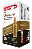 Aguila Rimfire Ammunition 1B222406, 5mm Rem Rimfire Mag, JHP, 30 gr, 2300 fps, 50 Rds/Bx