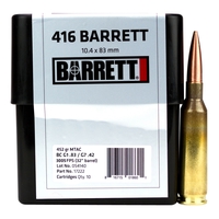 Barrett Firearms Rifle Ammunition 17222, 416 Barrett, MTAC, 452 gr, 3005 fps, 10 Rd/Bx