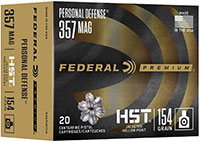 Federal Premium Pistol Ammunition P357HST1S, 357 Magnum, HST (JHP), 154 GR, 1340 fps, 20 Rd/bx