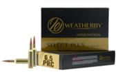 Weatherby Select Plus Rifle Ammunition M65PRC124HCB, 6.5 PRC, Custom Hammer, 124 gr, 3100 fps, 20 Rd/Bx