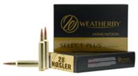 Weatherby Select Plus Rifle Ammunition R28NS180VLD, 28 Nosler, JHP, Berger Elite Hunter, 180 gr, 20 Rd/Bx