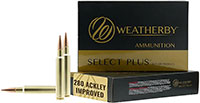 Weatherby Select Plus Rifle Ammunition R280A168CHH, 280 Ackley Improved, JHP, 168 gr, 20 Rd/Bx