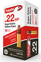 Aguila Super Extra HV Rimfire Ammunition 1B220335, 22 Long Rifle, Copper Plated Hollow Point, 40 GR, 1280 fps, 50 Rd/bx