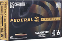 Federal Premium Gold Medal Berger Rifle Ammunition GM65CRDBH2, 6.5 Creedmoor, Hybrid Target, 140 GR, 2725 fps, 20 Rd/Bx