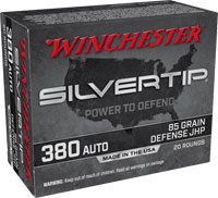 Winchester Silvertip Pistol Ammunition W380ST, 380 ACP, Silvertip, 85 GR, 1000 fps, 20 Rd/bx